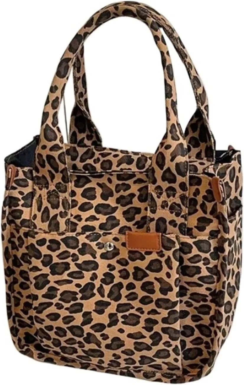 Zipper Leopard Pattern Nylon Women's Shoulder Bag Large Capacity Tote Bags Fashionable Leopard Print Shoulder Bag
